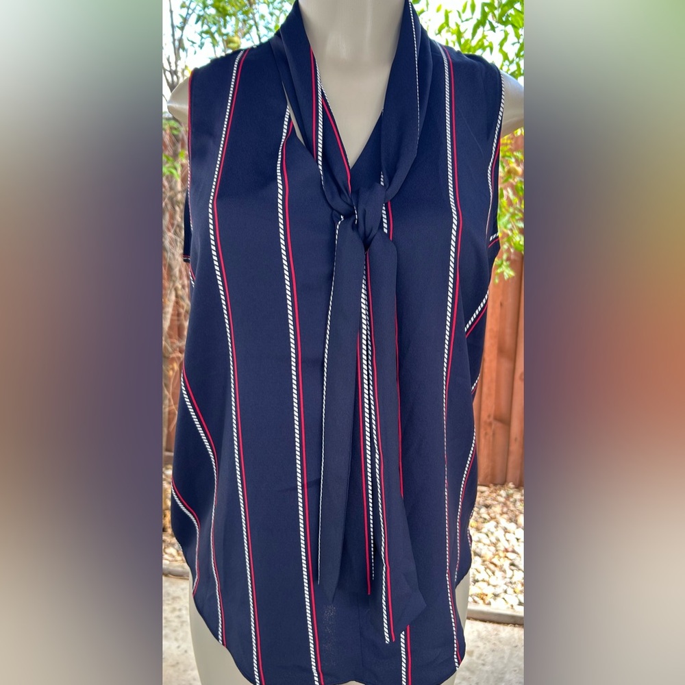 Ann Taylor Navy Top with Red and White Accents